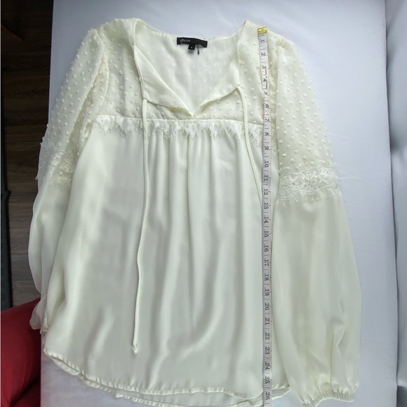 Gibson cream peasant tie neck LS blouse, S - Picture 7 of 7